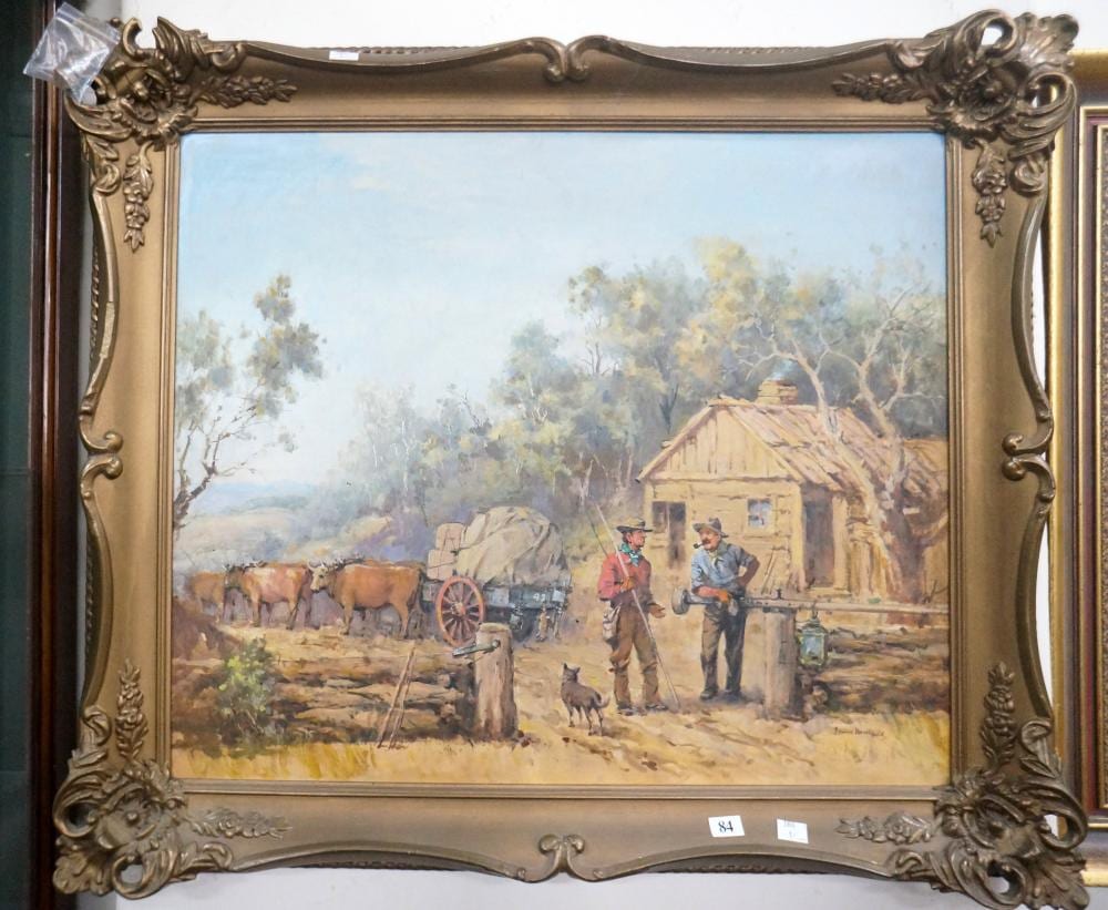 James Northfield comparable auction result: james northfield oil on board oxen and cart scene 65cm x 54cm