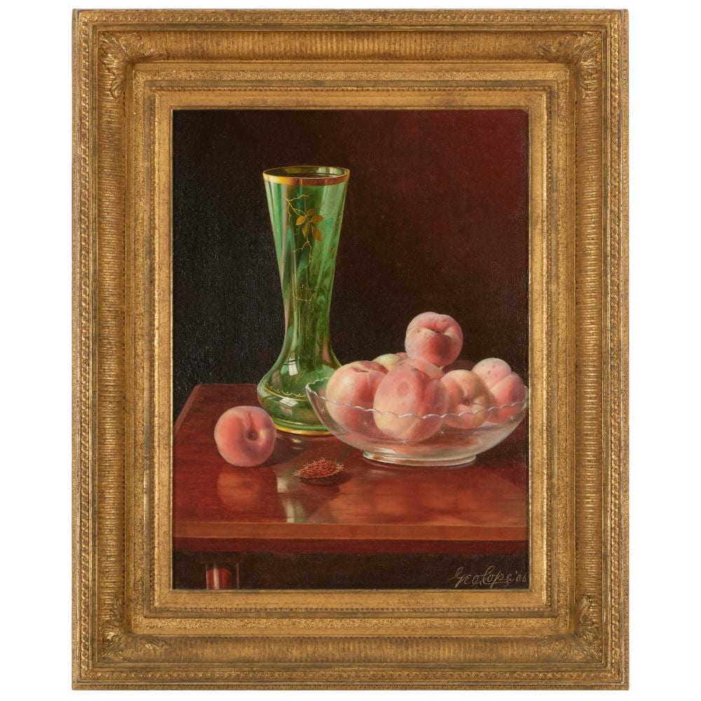 George Cope comparable auction result: george cope 1855 1929 still life with vase and peaches