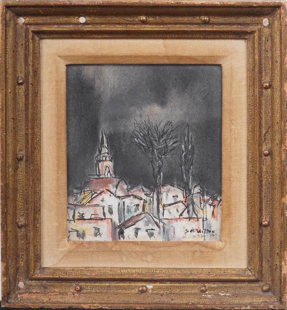 Sol Wilson (1896-1974) Vintage American Modernist Nocturnal Town Scene Framed Original Painting sold by Curated Gallery Auctions, lot 12 — auction record photograph