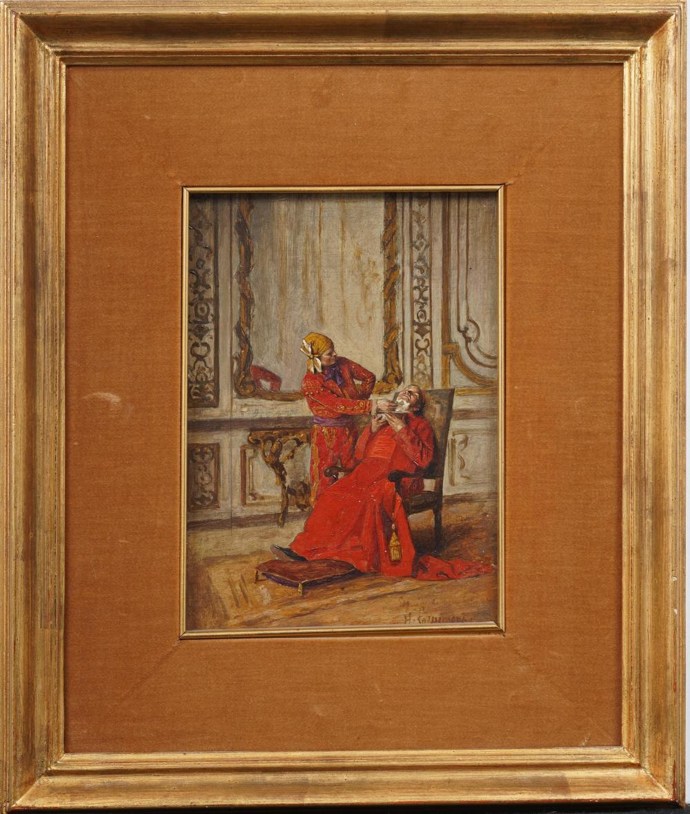 Henri Adolphe Laissement comparable auction result: henri laissement 1854 1921 antique italian barber scene framed interior religious oil painting