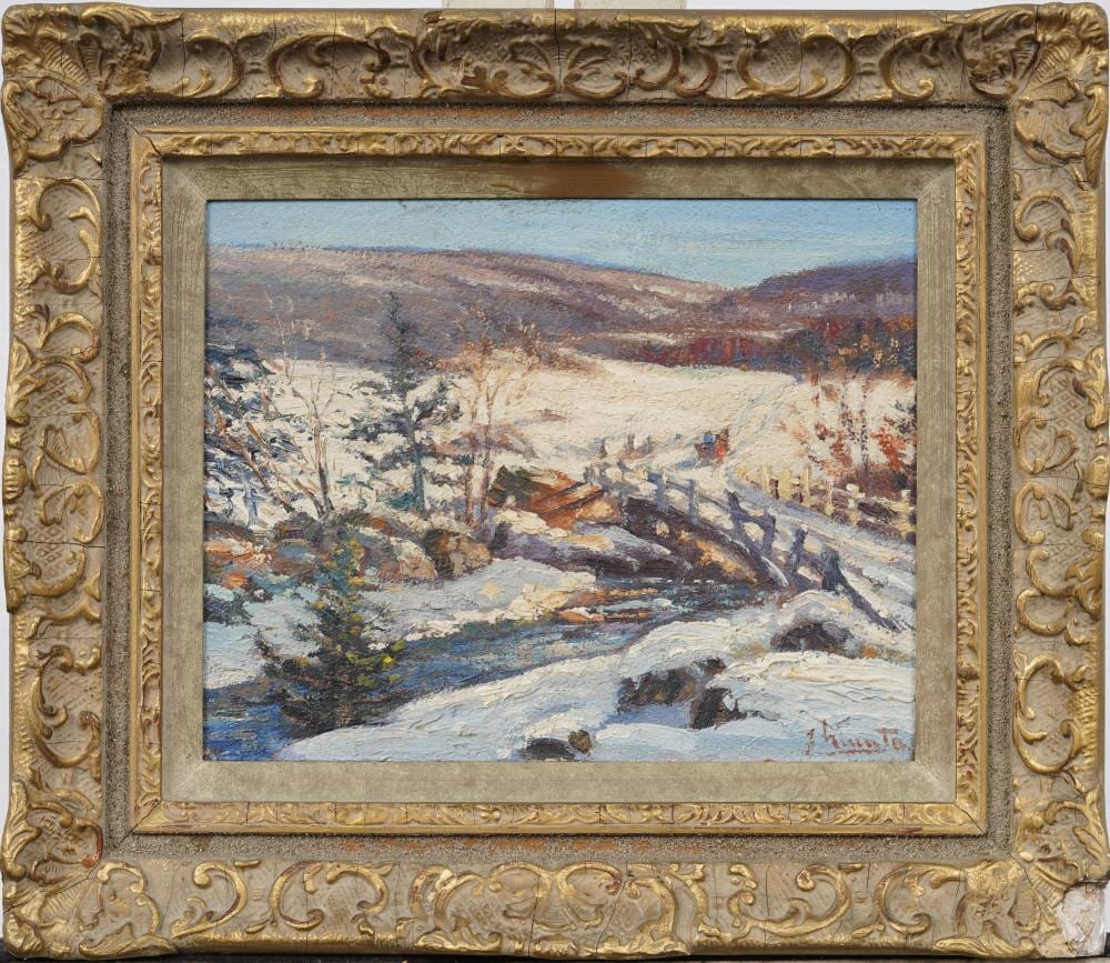 Joseph Giunta comparable auction result: joseph giunta 1911 2001 vintage canadian winter quebec impressionist framed original oil painting