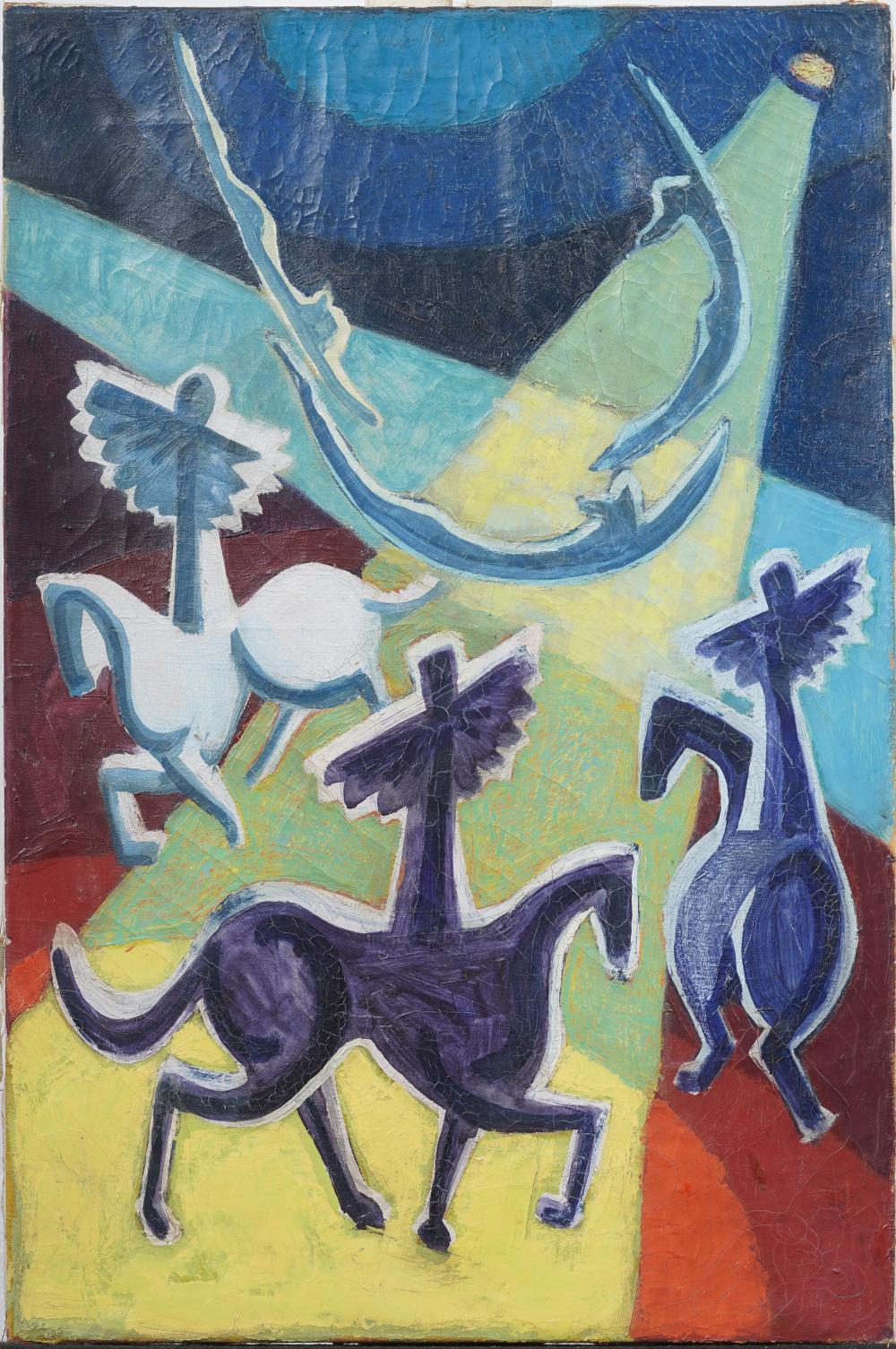 alfred statler signed vintage american modernist circus trapeze abstract original oil painting · Curated Gallery Auctions · 2025-11-09 Alfred Statler comparable auction result: alfred statler signed vintage american modernist circus trapeze abstract original oil painting