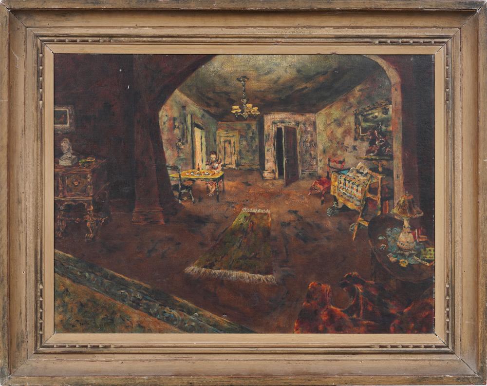 Sidney Gross comparable auction result: sidney gross 1921 1969 vintage american modernist finely framed interior scene oil painting