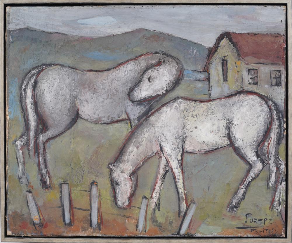 Signed Vintage American or European Horse Farm Landscape Framed Original Oil Painting sold by Curated Gallery Auctions, lot 262 — auction record photograph