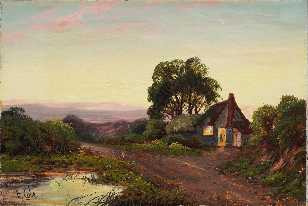 Edwin Cole comparable auction result: edwin cole born 1868 antique english sunset landscape signed original oil painting