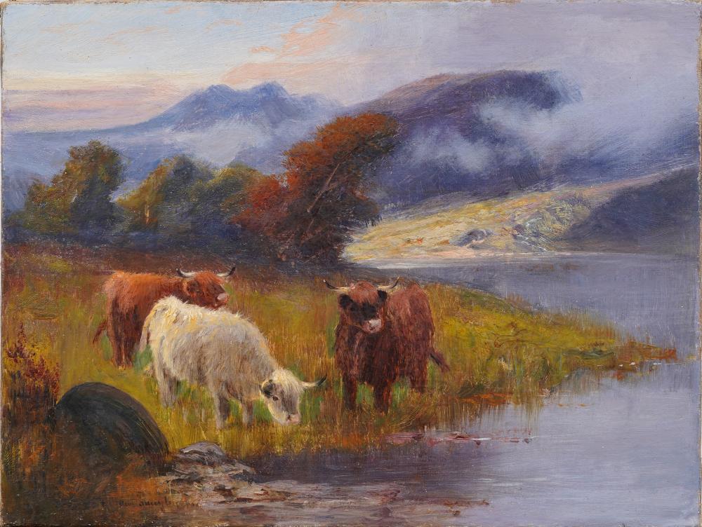 William Langley comparable auction result: william langley 1852 1922 antique english highlands cattle grazing signed landscape oil painting