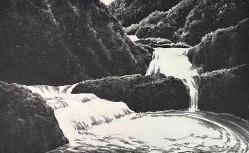 April Gornik comparable auction result: april gornik etching cascading waterfall