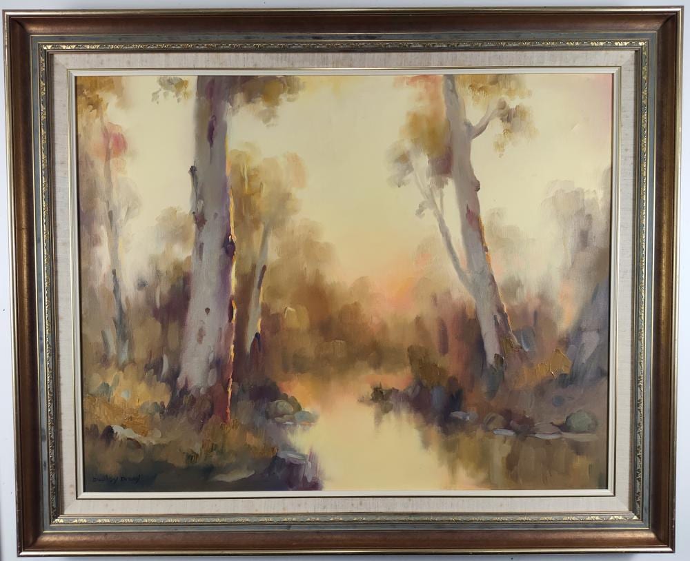 Dudley Drew comparable auction result: dudley drew majestic gumtrees in river landscape