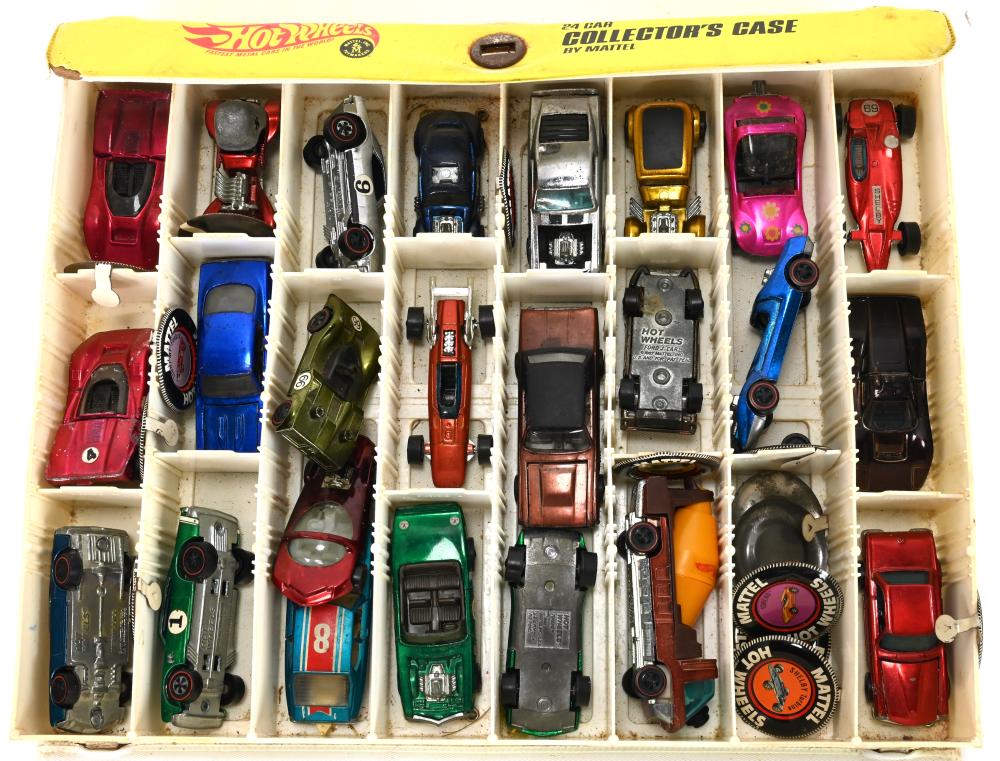 Vintage Hot Wheels 24 Car Collectors Case By Mattel RED LINES sold by Mebane Antique Auction, lot 101 — auction record photograph