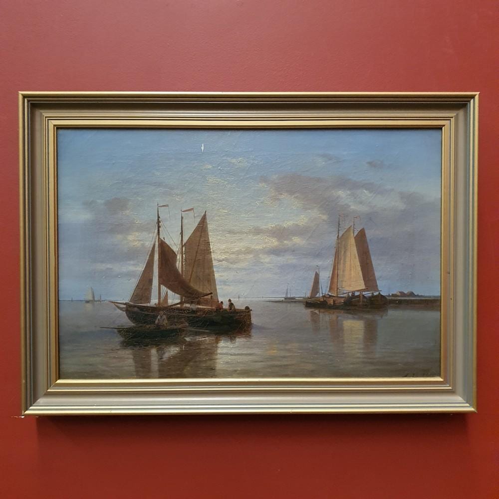 Abraham Hulk comparable auction result: abraham hulk 1851 1922 fishing boats at shore original marine oil painting