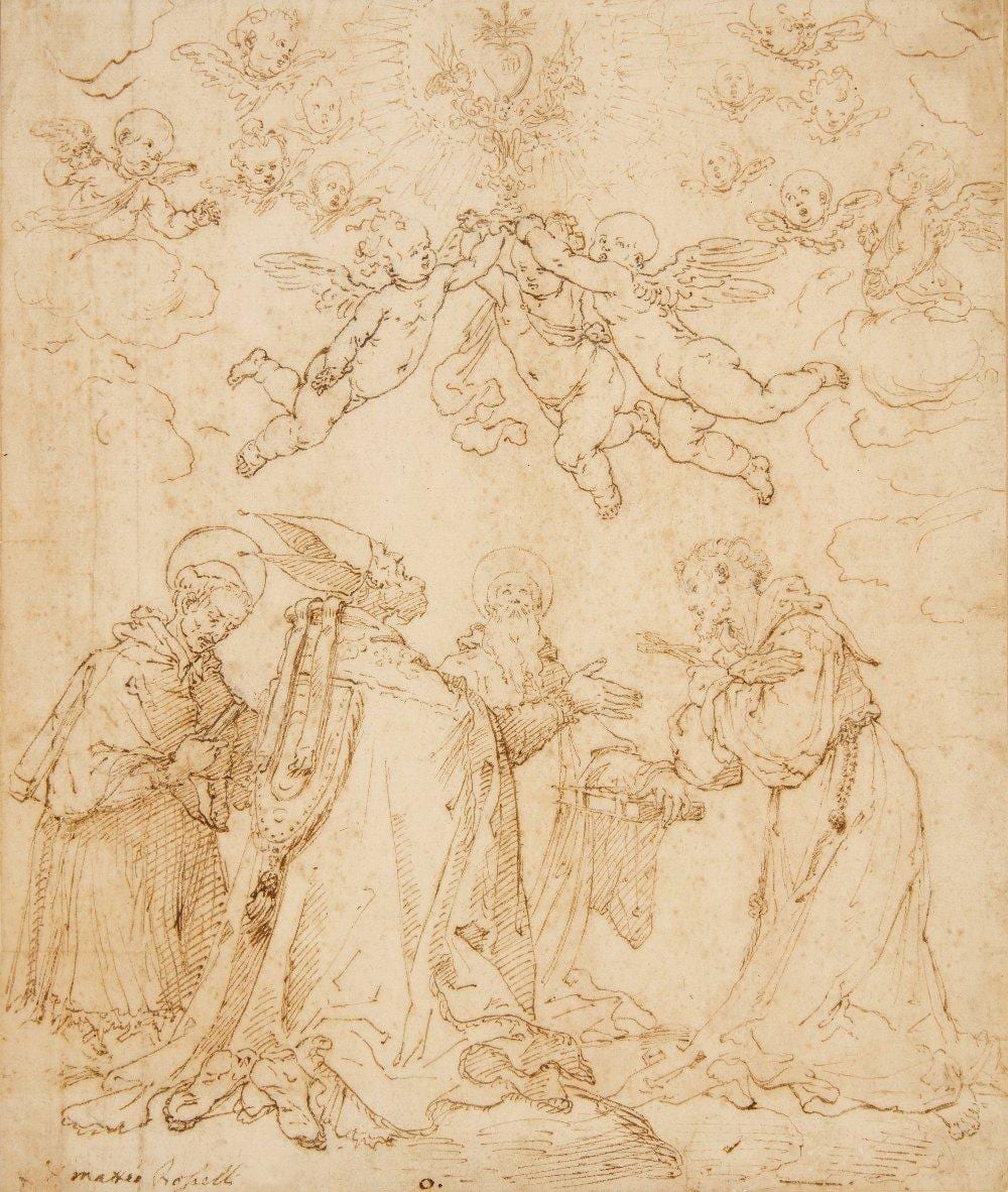 Matteo Rosselli comparable auction result: matteo rosselli italian 1578 1650 four kneeling saints with angels above