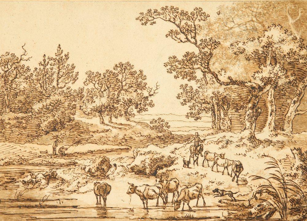 Johann Christian Klengel comparable auction result: johann christian klengel german 1751 1824 cattle watering in a wooded river land