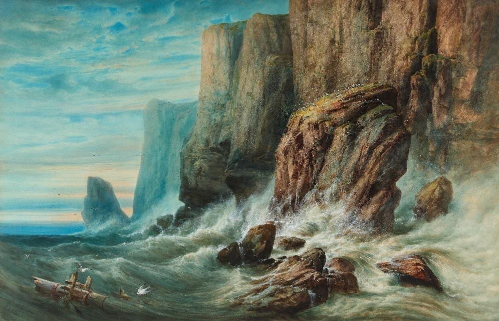 Edgar E. West comparable auction result: edgar e west british fl 1857 c 1892 seascape with waves crashing against a clif