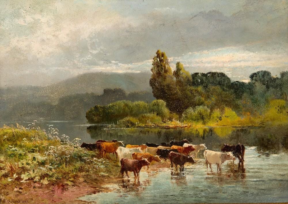 Henry William Banks Davis comparable auction result: henry william banks davis ra british 1833 1914 cattle watering in a river lands