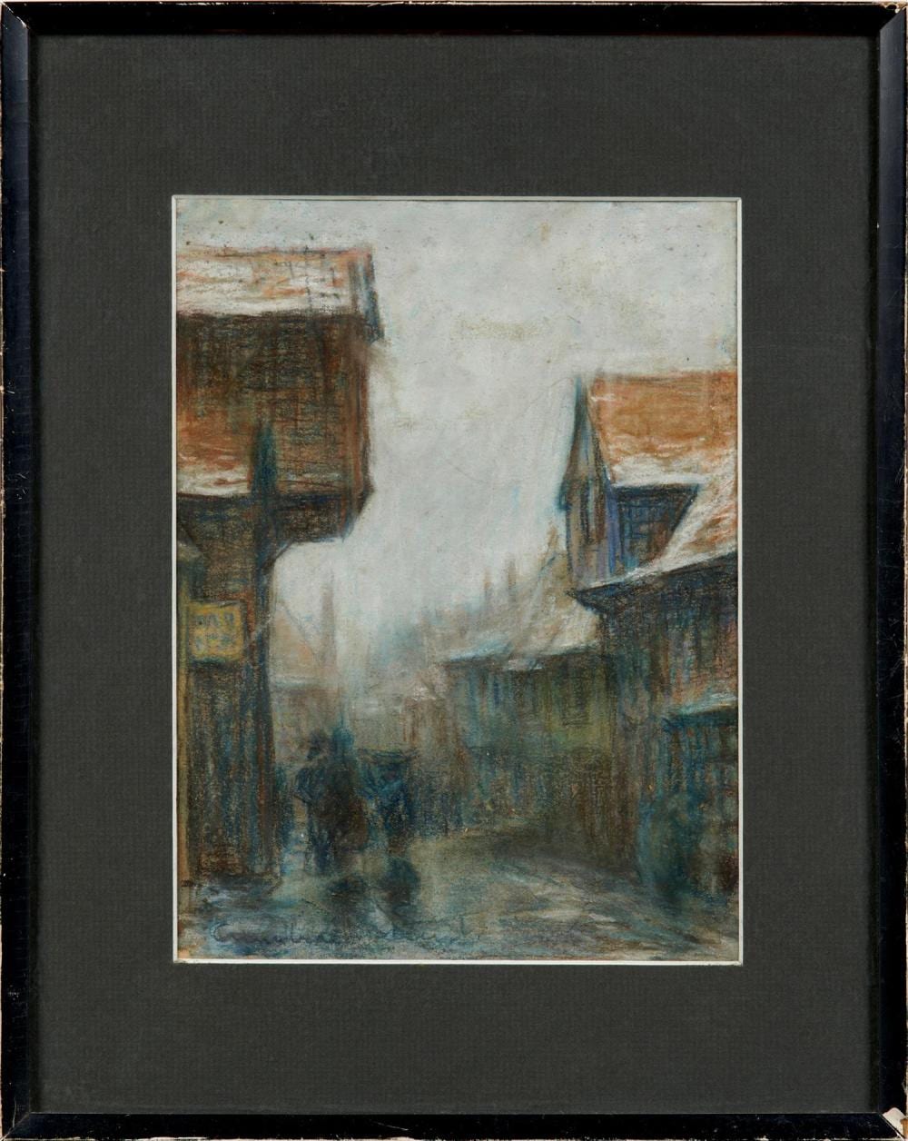 Janet Agnes Cumbrae Stewart comparable auction result: janet agnes cumbrae stewart 1883 1960 snow in sawbridgeworth herts london c 1923 pastel on paper 24 x 18cm frame size 37 x 29 5cm