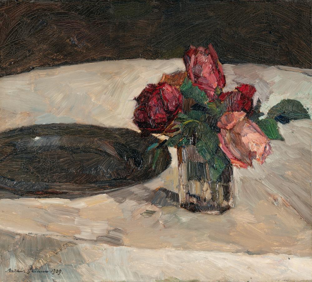arthur grimm 1883 mudau 1948 stillleben mit rosenstrau und einem zinnteller still life with a bouquet of roses and a pewter plate · Karl & Faber · 2025-11-14 Arthur Grimm comparable auction result: arthur grimm 1883 mudau 1948 stillleben mit rosenstrau und einem zinnteller still life with a bouquet of roses and a pewter plate