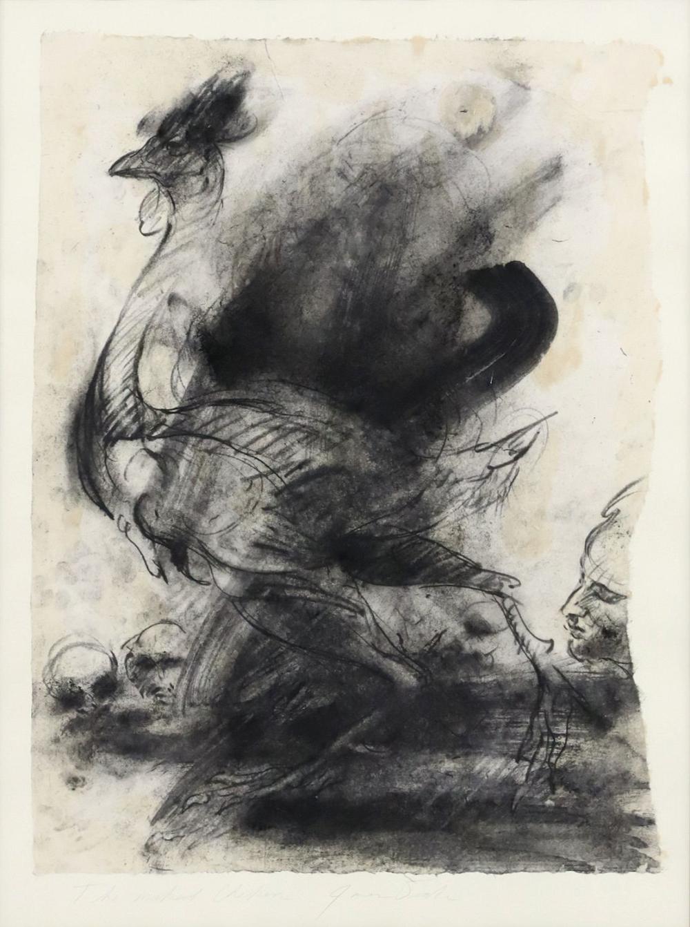 James Drake comparable auction result: james drake b 1946 charcoal drawing chicken figure study