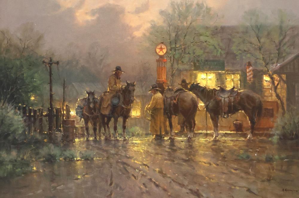 Auction comp thumbnail for G. HARVEY (D.2017) LIMITED-EDITION GICLEE PRINT, 'COWBOY GATHERING' (Austin Auction Gallery, Lot 2052)