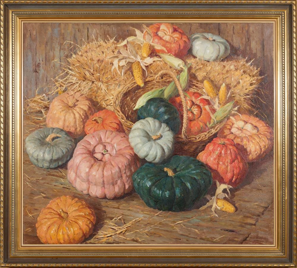 Max Middleton comparable auction result: max middleton 1922 2013 a still life of variously coloured pumpkins oil on canvas 121 x 137cm