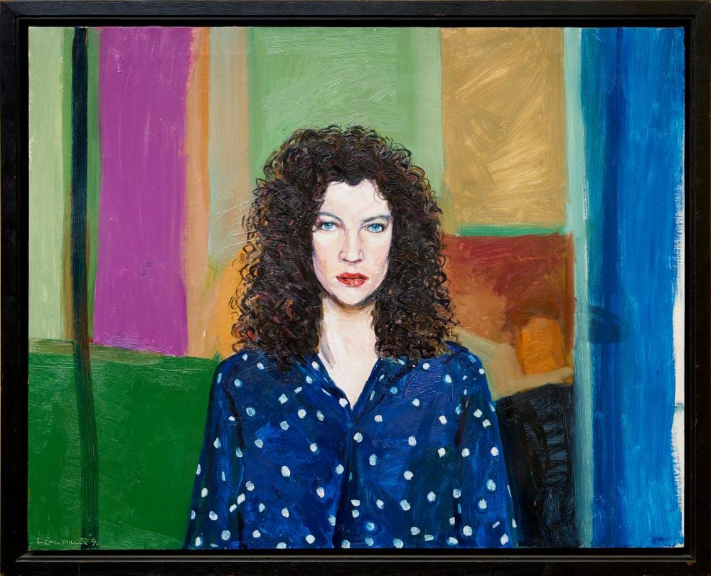 lewis miller b 1959 a portrait of woman wearing a polka dotted blue shirt oil on canvas 65 x 82cm · Leonard Joel · 2025-11-03 Lewis Miller comparable auction result: lewis miller b 1959 a portrait of woman wearing a polka dotted blue shirt oil on canvas 65 x 82cm