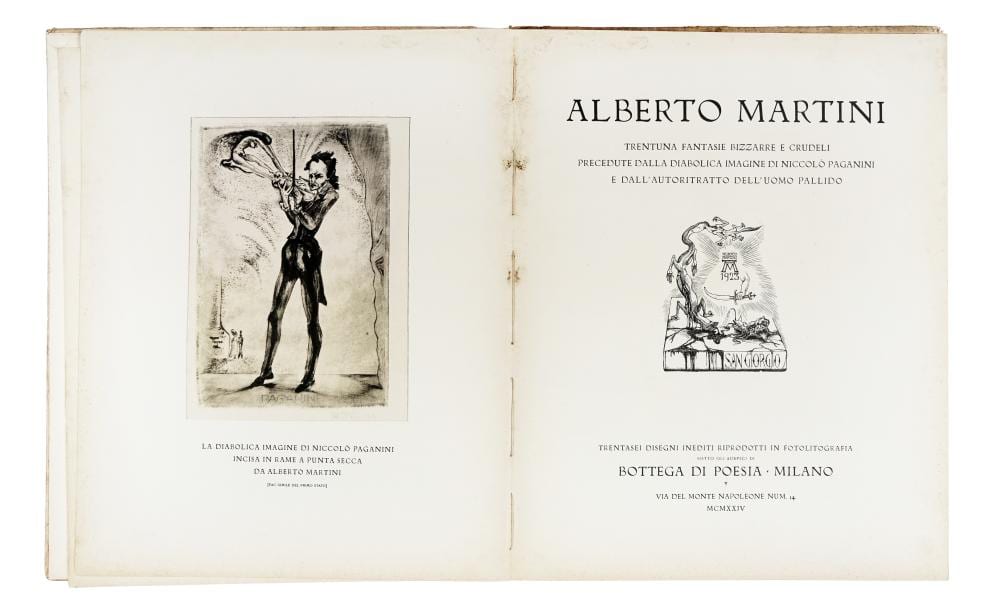 Alberto Martini comparable auction result: alberto martini trentuna fantasie bizzarre e crudeli precedute dalla diabolica imagine di niccol paganini e dall autoritratto dell uomo pallido milano bottega di poesia 1924