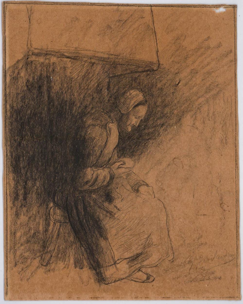 Alphonse Legros comparable auction result: alphonse legros original drawing woman seated