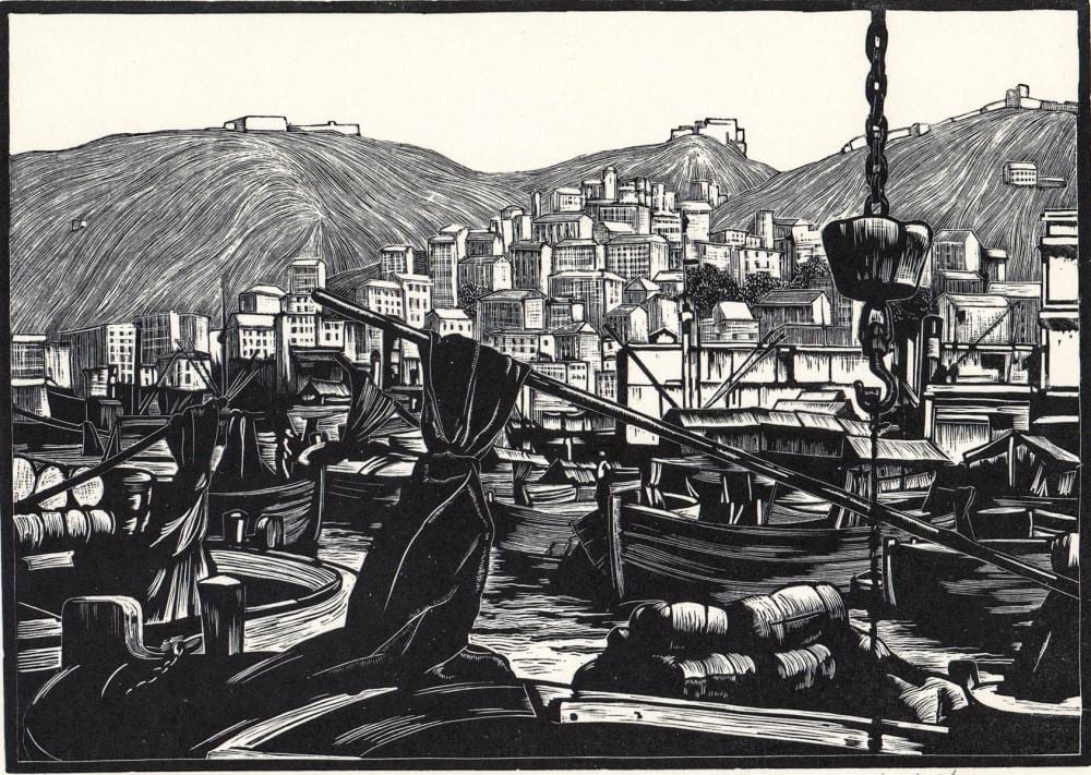 Claire Leighton comparable auction result: claire leighton s n wood engraving genoa