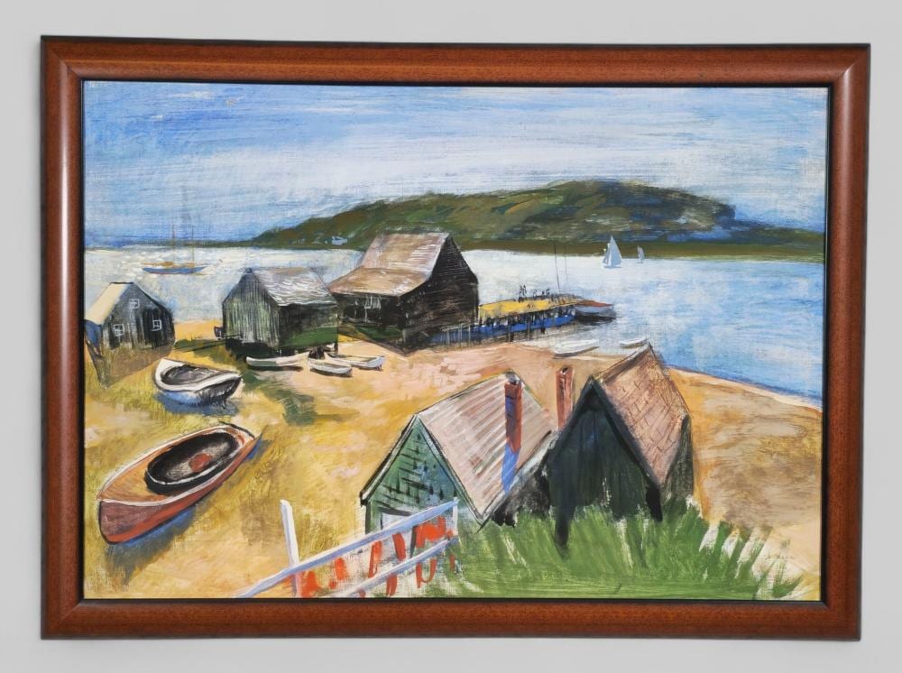 Reginald Leslie Grooms comparable auction result: reginald leslie grooms oil coastal scene with boat dock