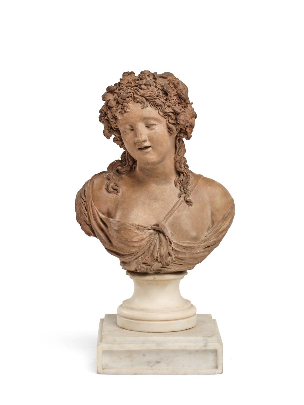 Joseph-Charles Marin comparable auction result: joseph charles marin 1759 1834 buste de jeune bacchante souriante en terre cuite la t te coiff e de pampres de vigne elle porte un drap antique