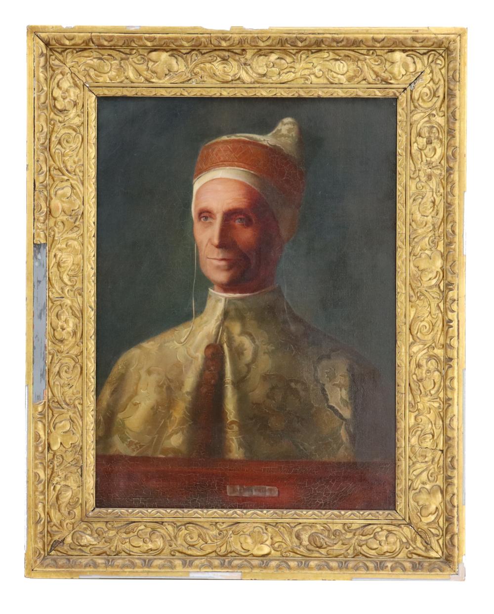After Giovanni Bellini (Circa 1430â1516) Italian, Oil on Canvas Antique Reproduction Portrait of Doge Leonardo Loredon sold by Sarasota Estate Auction, lot 1285 — auction record photograph