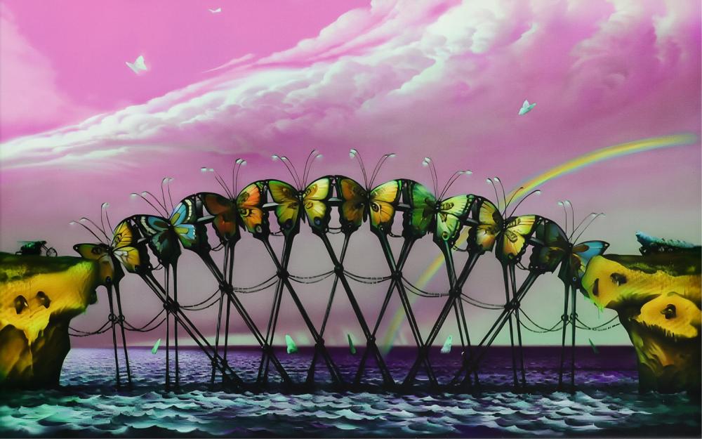 Vladimir Kush comparable auction result: vladimir kush after rus winged bridge decorative art print i 49cm x 75cm f 53cm x 79cm