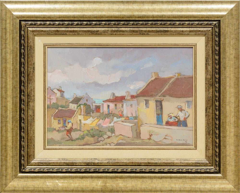 Kobus Louw comparable auction result: kobus louw sa born 1933 oil cottages figures signed dated 08 34 x 50