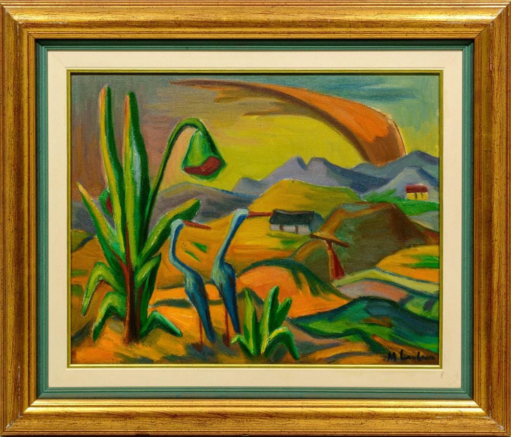 Maggie Laubser comparable auction result: maggie laubser sa 1886 1975 oil landscape with cranes signed provenance stephan welz co 40 x 50