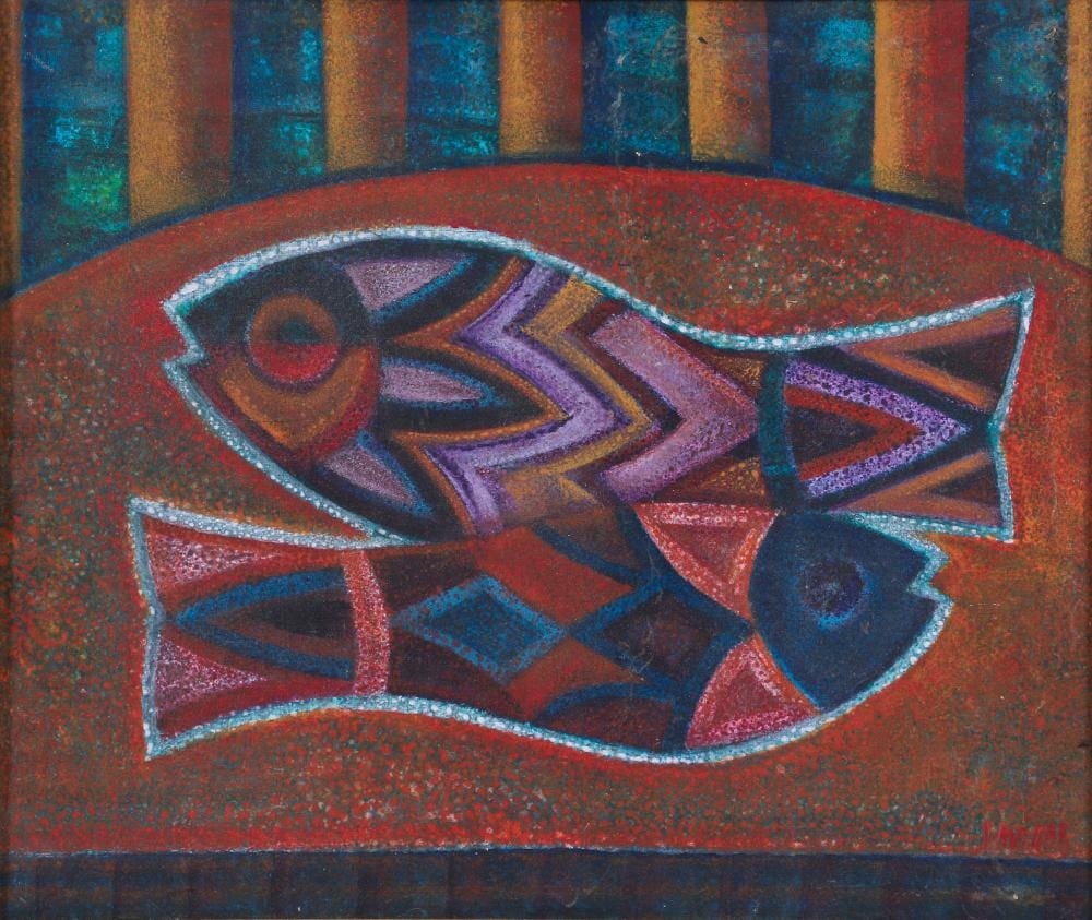 Simon Avissar comparable auction result: simon avissar oil on board fish