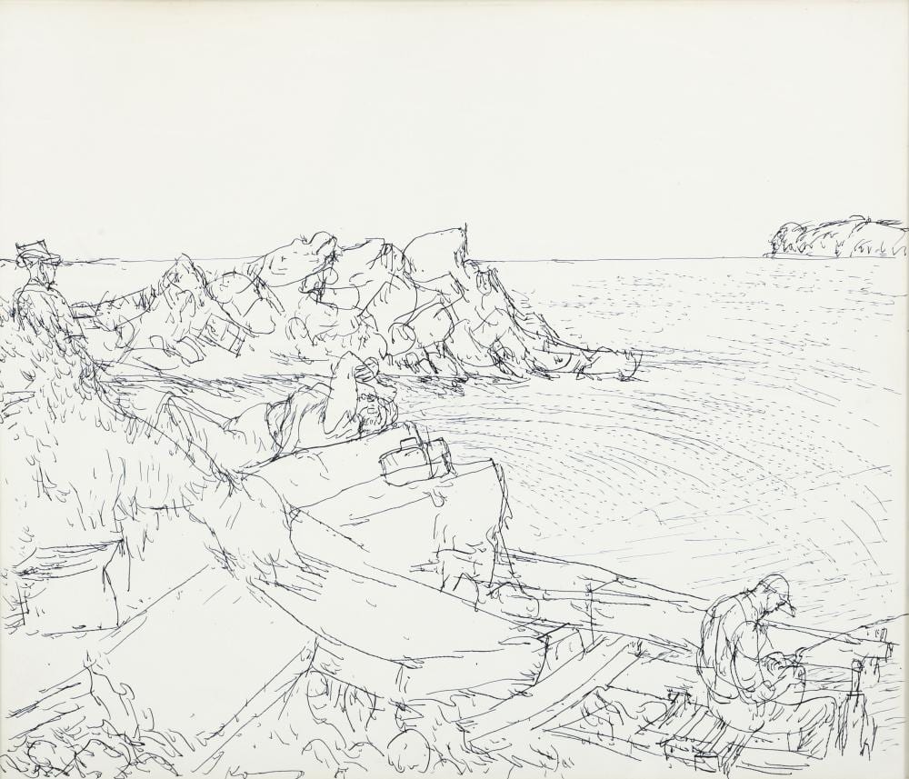 henry koerner 1960s pen and ink fisherman in a cove · Concept Art Gallery · 2025-11-12 Henry Koerner comparable auction result: henry koerner 1960s pen and ink fisherman in a cove