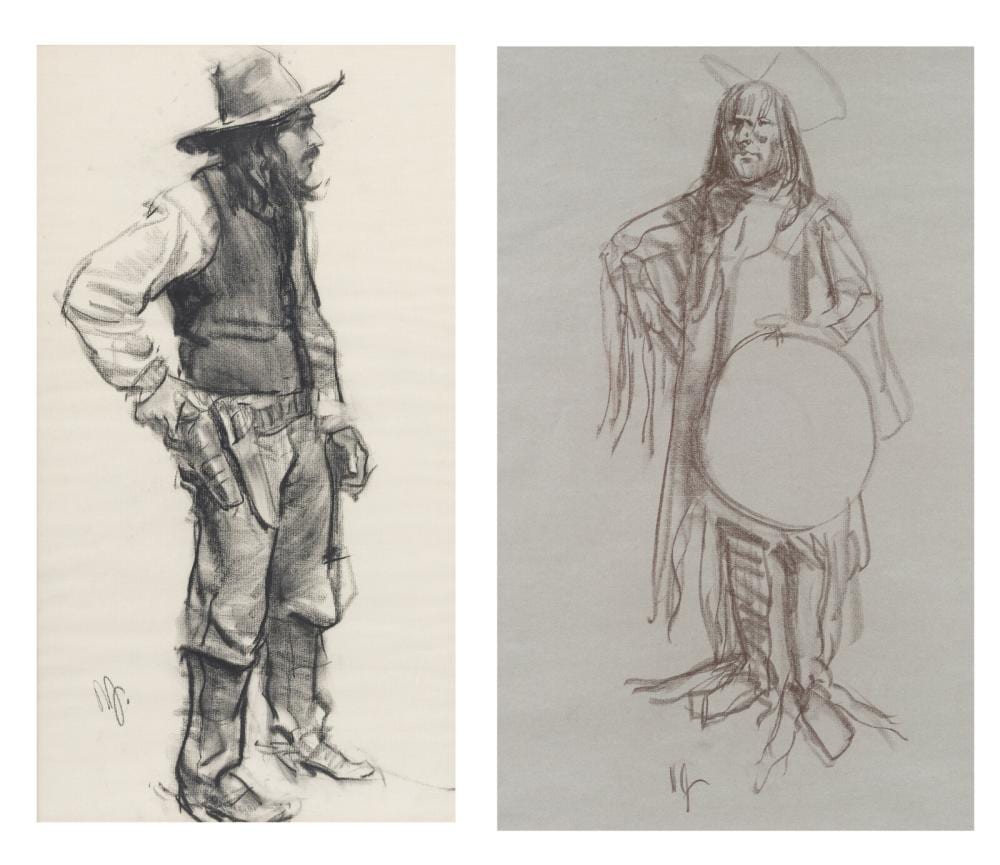 Ned Jacob comparable auction result: ned jacob american b 1938 standing indian and standing cowboy a pair