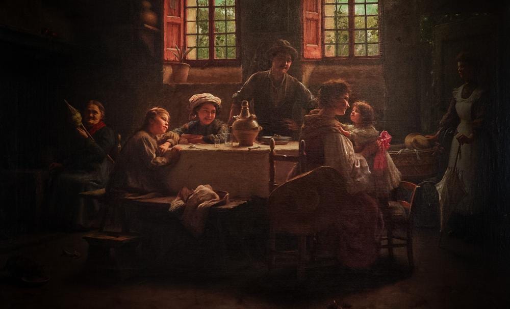 Giacomo Campi comparable auction result: giacomo campi italian oil on painting canvas family time signed