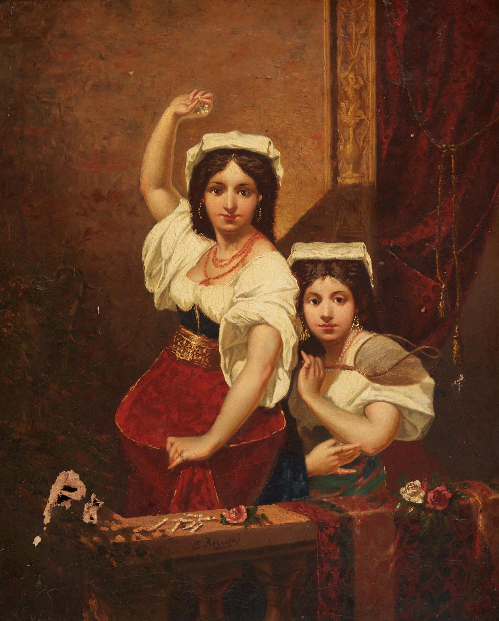 Ettore Ascenzi comparable auction result: ettore ascenzi 19th century two women with bomboniere oil on canvas 22 x 18in 56 x 46cm