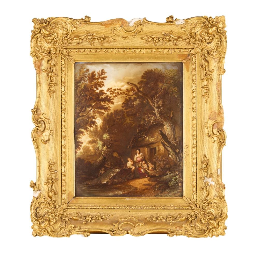 Thomas Gainsborough comparable auction result: framed painted porcelain plaque the cottage door after thomas gainsborough