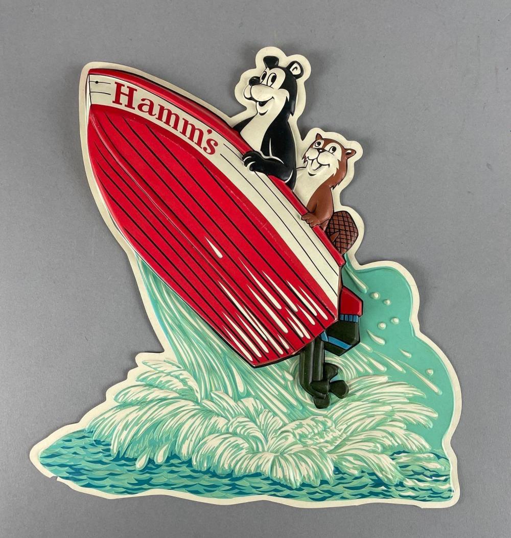 Vintage Hamms Beer Bear Motor Boat Vacuform Advertising Sign sold by Matthew Bullock Auctioneers, lot 268 — auction record photograph