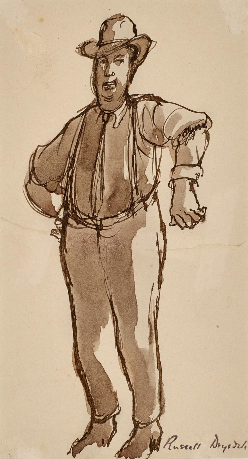 Russell Drysdale comparable auction result: russell drysdale 1912 1981 gentleman wearing braces c1970