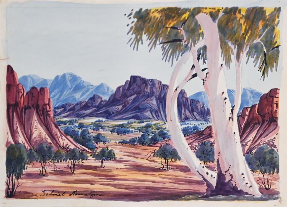 Gabriel Namatjira comparable auction result: gabriel namatjira central australian landscape