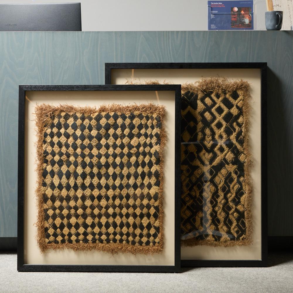 Market example image for TWO FRAMED AFRICAN KUBA TEXTILES 96 X 75.5CM