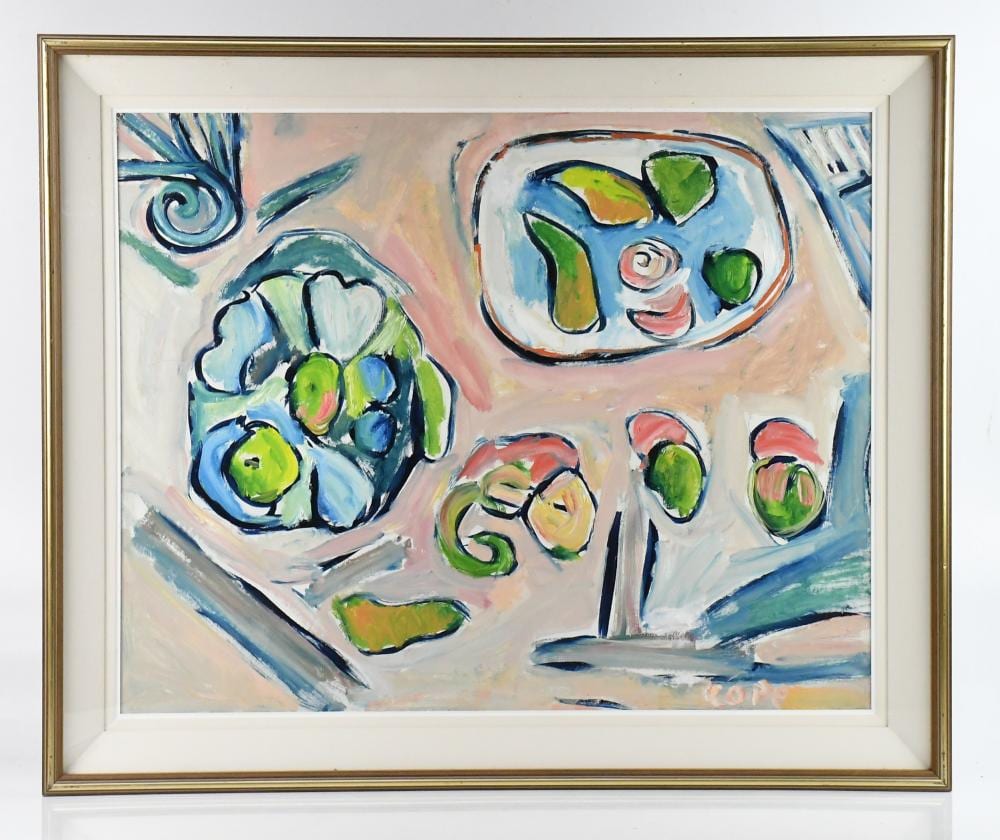 elizabeth cope born 1952 oil on board still life signed bears label verso 60 x 73cm framed and glazed · Adam Partridge Auctioneers · 2025-11-05 Elizabeth Cope comparable auction result: elizabeth cope born 1952 oil on board still life signed bears label verso 60 x 73cm framed and glazed