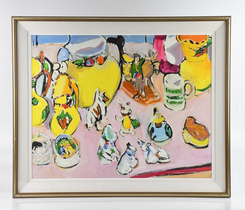 elizabeth cope born 1952 oil on board abstract still life 61 x 74cm framed and glazed · Adam Partridge Auctioneers · 2025-11-05 Elizabeth Cope comparable auction result: elizabeth cope born 1952 oil on board abstract still life 61 x 74cm framed and glazed