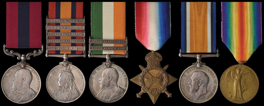 An Excellent Second Boer War D.C.M. and Great War Group of 6 awarded to Captain Albert Bidden Allison, who served in South Africa with the Natal Guides and Field Intelligence Department. He was captured and taken prisoner at Nicholson’s Nek on 30 Oct sold by Morton & Eden, lot 143 — auction record photograph