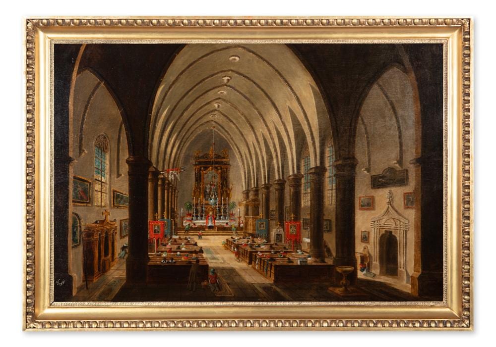 Ludwig Kohl comparable auction result: ludv k kohl czech bohemian 1746 1821 interior of a gothic church during liturgy