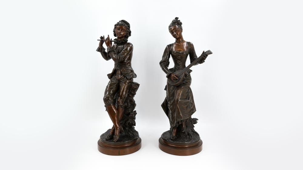 auguste maillard 1864 1944 a french antique pair of patinated spelter figures of a music playing couple · Ostantix Auctions · 2025-11-25 Auguste Maillard comparable auction result: auguste maillard 1864 1944 a french antique pair of patinated spelter figures of a music playing couple