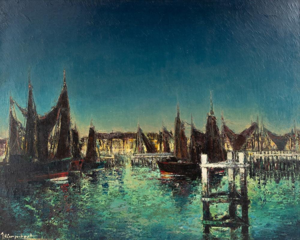 Jan van Campenhout comparable auction result: jan van campenhout 1907 1972 view in the harbor a large belgian oil on canvas marine painting