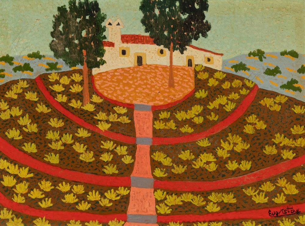 Evaristo Guerra comparable auction result: evaristo guerra velez malaga 1942 house on the road to malaga oil on canvas it shows wear and tear signed in the lower right corner and titled on the back